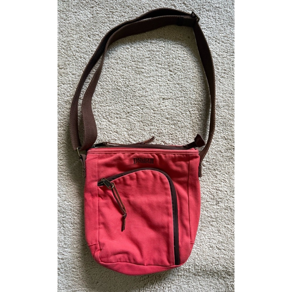 Duluth Trading Co. Canvas Crossbody Messenger Bag Red With Brown Handle